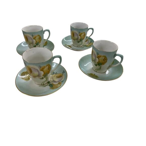 Z.S. & Co Bavaria 4 Vintage Chocolate Or Demitasse Cups And Saucers Yellow Roses - Picture 12 of 12